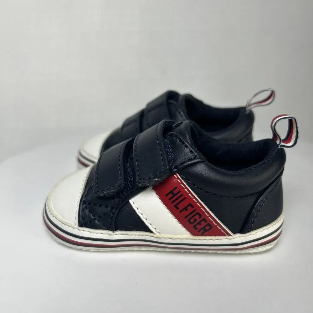 Tommy Hilfiger Baby Shoes size 2, Hook & Loop Closure Black White Red